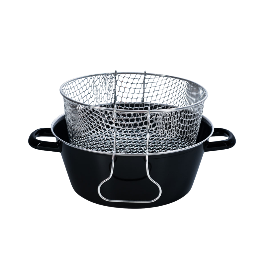 Black Enamel French Fry Pan with Insert