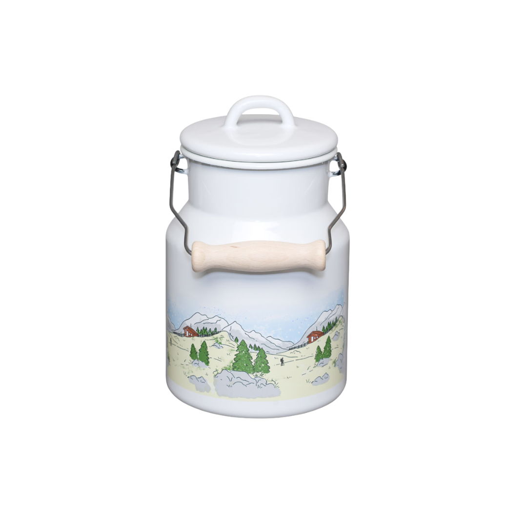 Pot à lait Landlust avec couvercle émaillé et poignée en bois