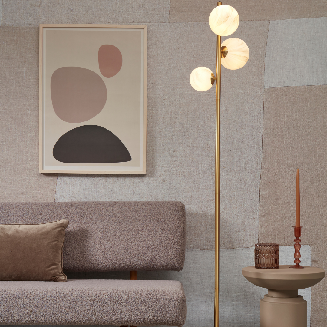 Floor lamp Iron Carrara 3-globe Marble print