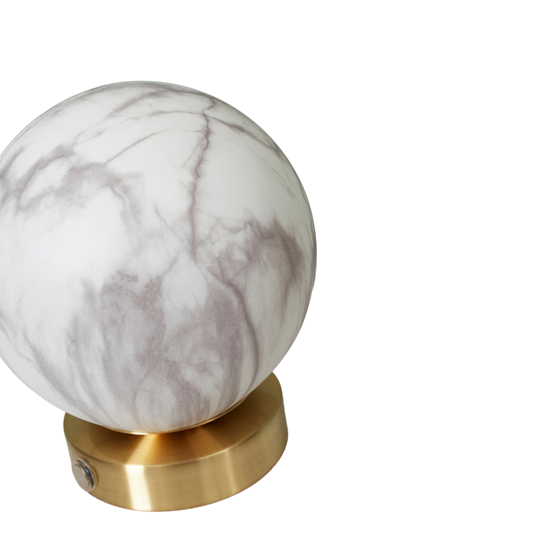 Table lamp glass-iron Carrara marble print