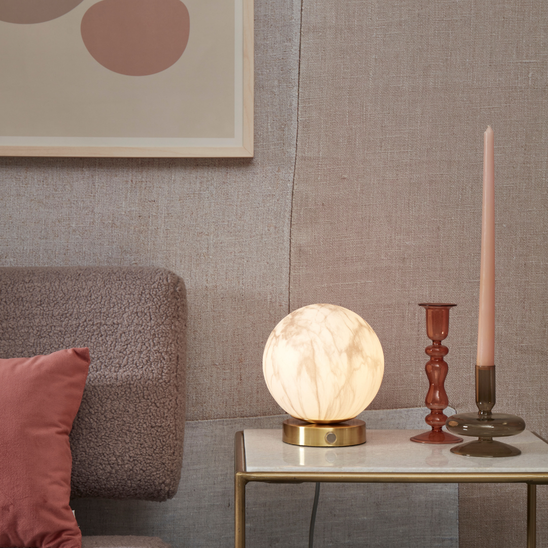 Table lamp glass-iron Carrara marble print