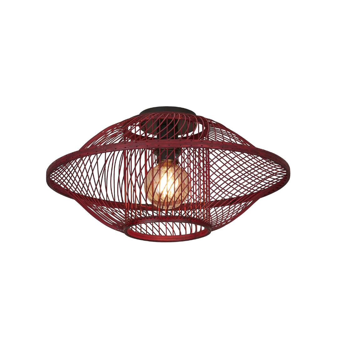 Ein Bild aus dem Taiga Store von taiga.green. Die Deckenlampe Maui Bambus/Schirm S ist eine runde Deckenleuchte mit einem offenen, geometrischen Drahtgestell und einer freiliegenden zentralen Glühbirne. Jetzt bestellen im Eco Shop von www.taiga.green. Hier nachhaltig einkaufen mit dem Taiga Eco Rating