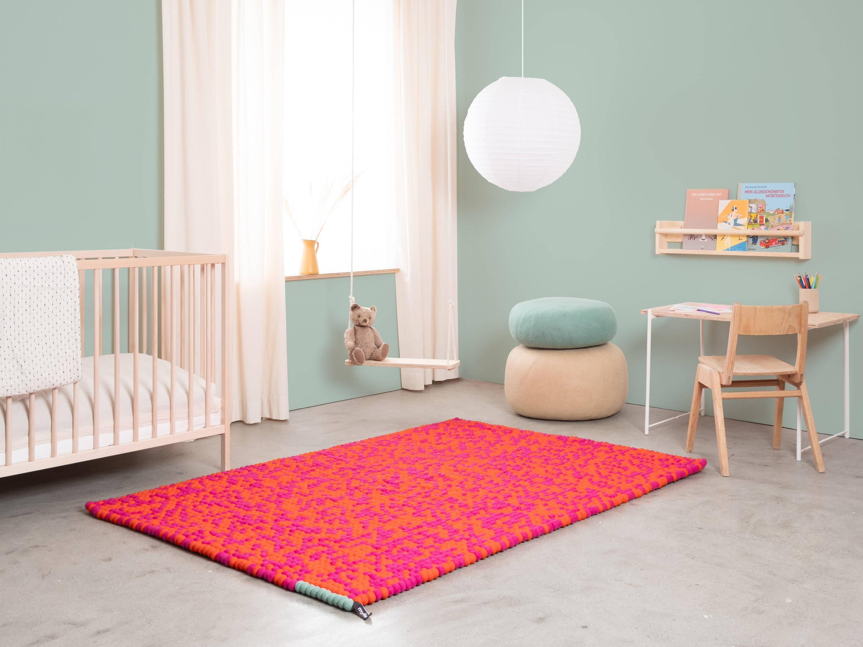 myfelt Lava Filzkugelteppich Beige, Orange aus Schurwolle – Bild 6