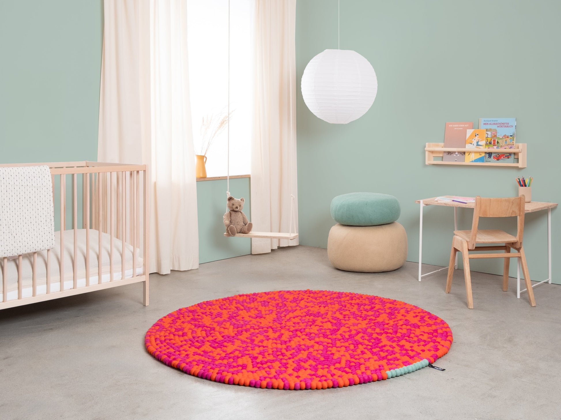 myfelt Lava Filzkugelteppich Beige, Orange aus Schurwolle – Bild 2