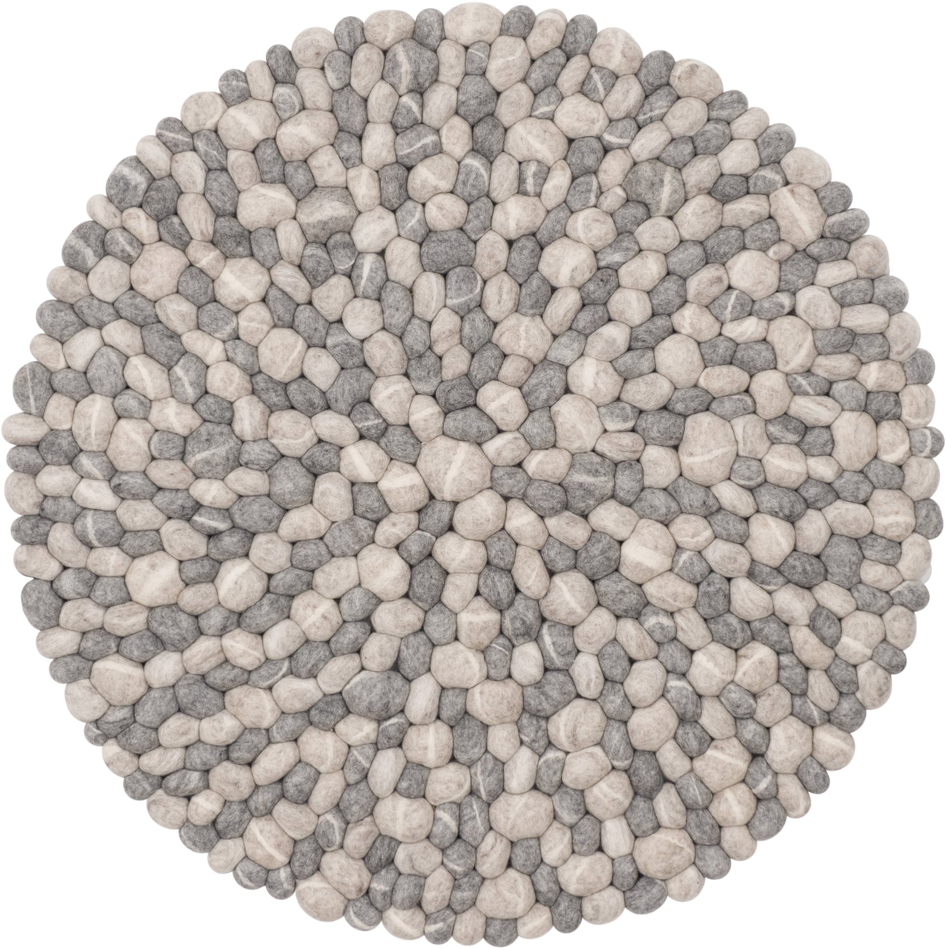 myfelt Ernie Filzkugelteppich Grau, Beige aus Schurwolle