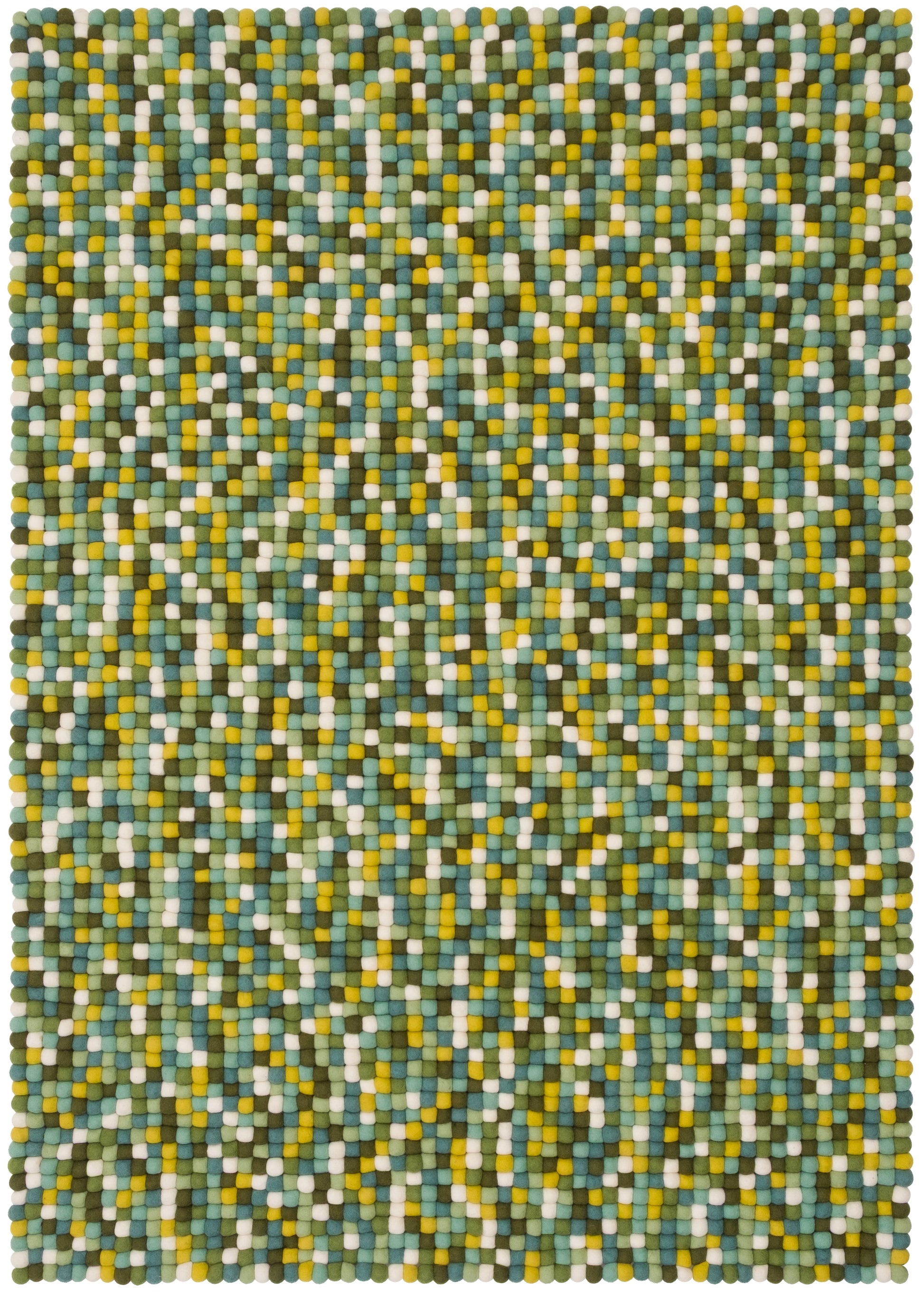 myfelt Finn Filzkugelteppich Blau, Grün, Gelb aus Schurwolle