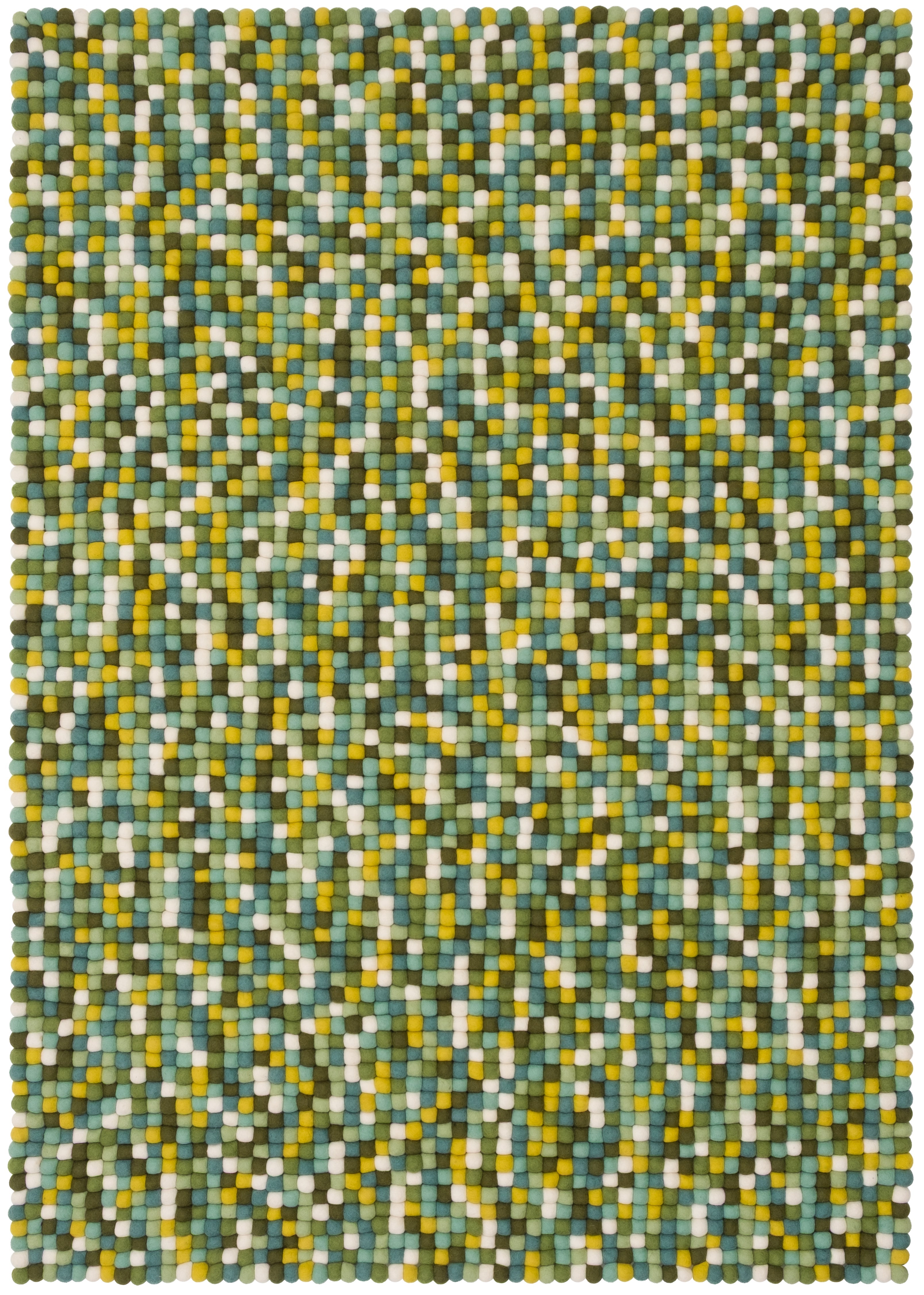 myfelt Finn Filzkugelteppich Blau, Grün, Gelb aus Schurwolle