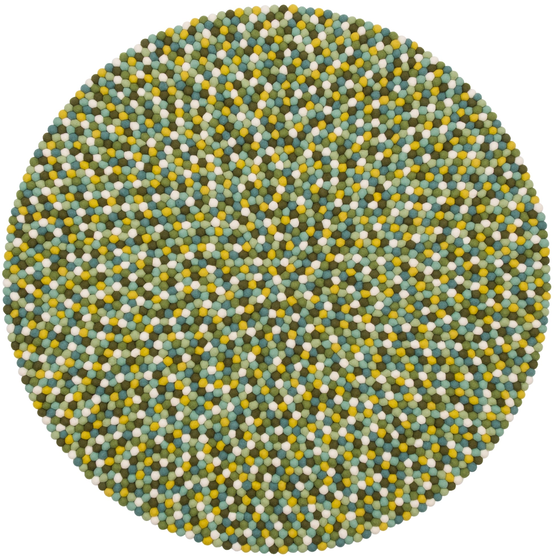 myfelt Finn Filzkugelteppich Blau, Grün, Gelb aus Schurwolle