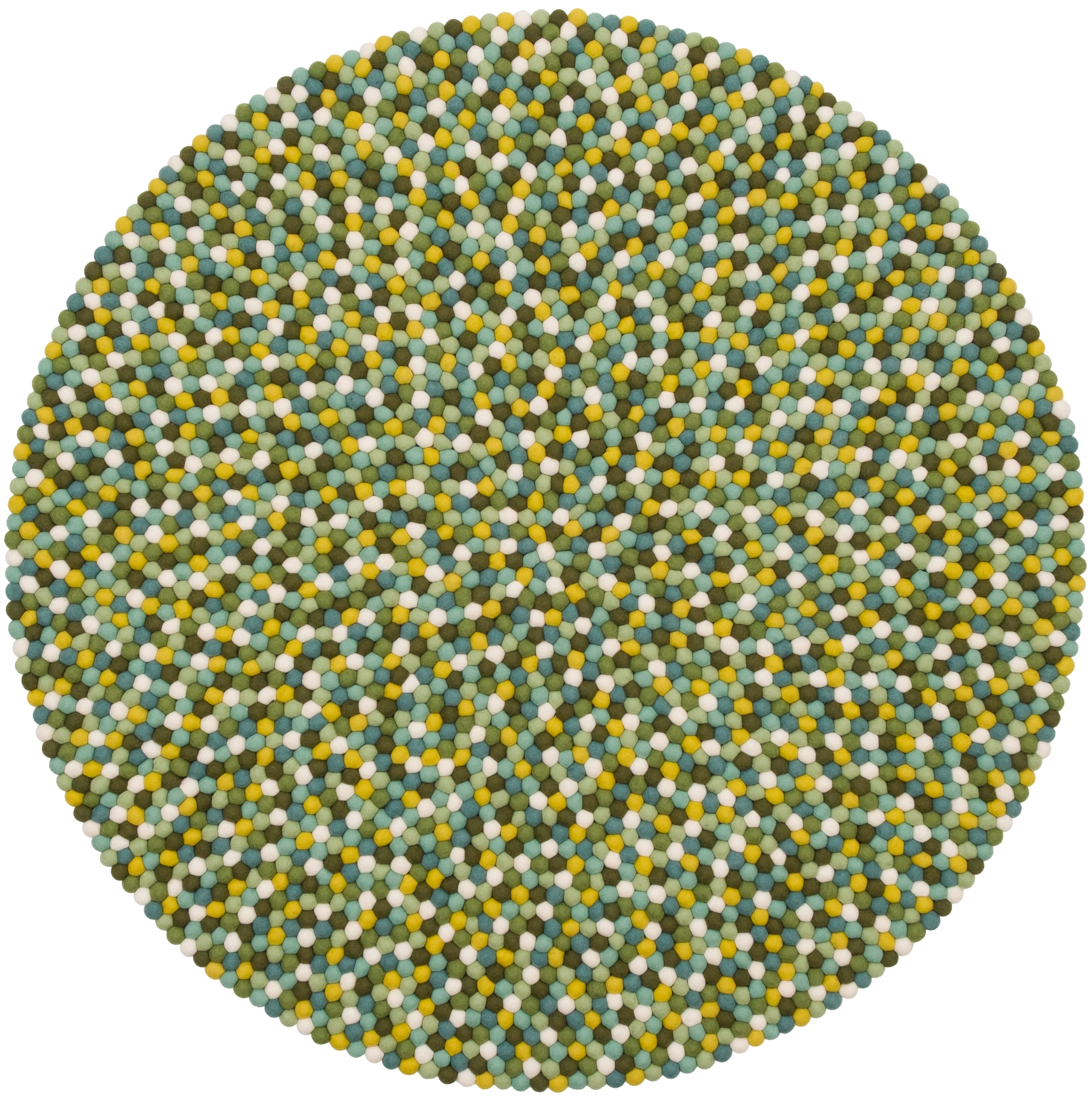 myfelt Finn Filzkugelteppich Blau, Grün, Gelb aus Schurwolle