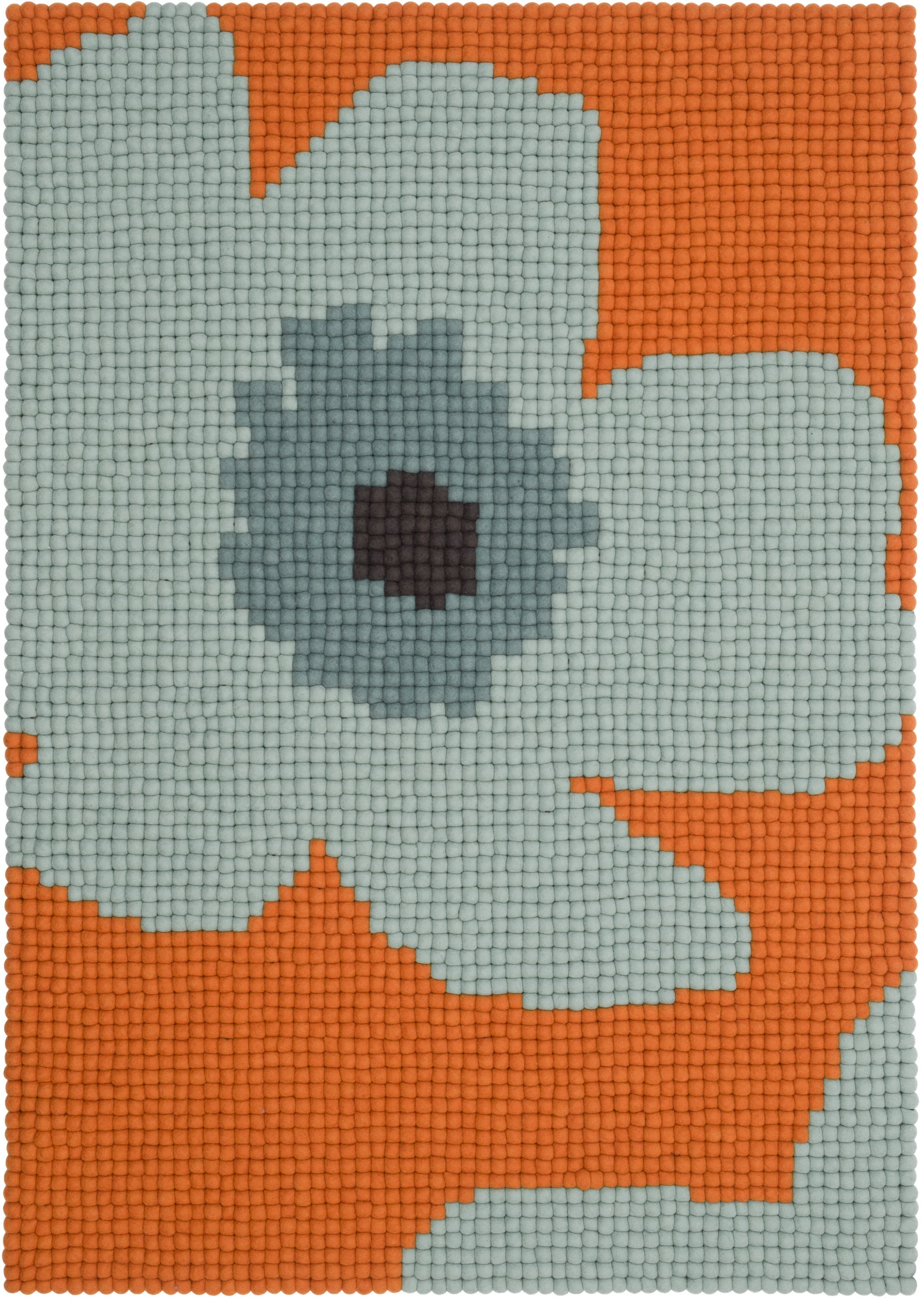 myfelt Anny Filzkugelteppich Grau, Blau, Rot aus Schurwolle
