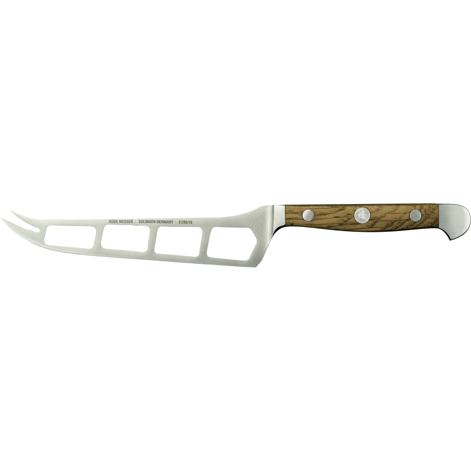 Ein Bild aus dem Taiga Store von taiga.green. Ein Käsemesser mit Holzgriff und einer Klinge aus rostfreiem Stahl, die mit Löchern und einer gegabelten Spitze versehen ist, zum Schneiden und Servieren von Weichkäse. Jetzt bestellen im Eco Shop von www.taiga.green. Hier nachhaltig einkaufen mit dem Taiga Eco Rating