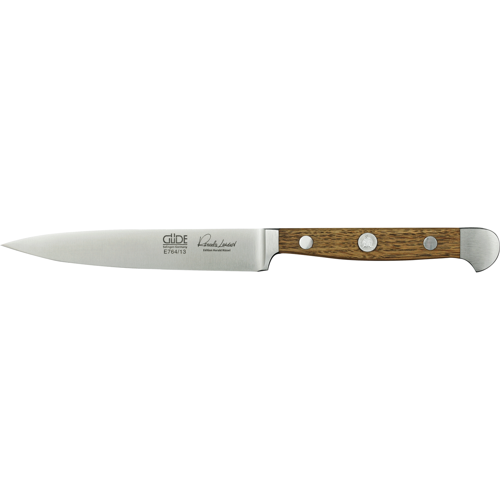 Ein Bild aus dem Taiga Store von taiga.green. Ein Schälmesser aus rostfreiem Stahl mit gerader Klinge und einem Holzgriff, der mit drei Metallnieten versehen ist. Jetzt bestellen im Eco Shop von www.taiga.green. Hier nachhaltig einkaufen mit dem Taiga Eco Rating