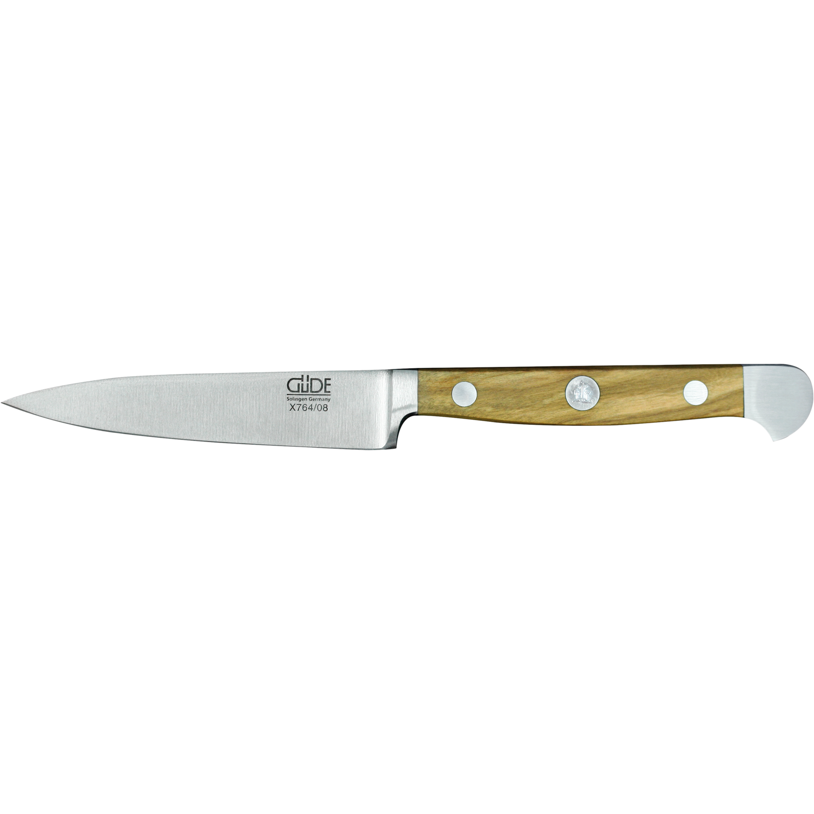 Ein Bild aus dem Taiga Store von taiga.green. Ein Schälmesser aus rostfreiem Stahl mit einer spitzen Klinge und einem hellen Holzgriff mit drei Metallnieten, isoliert auf weißem Hintergrund. Jetzt bestellen im Eco Shop von www.taiga.green. Hier nachhaltig einkaufen mit dem Taiga Eco Rating