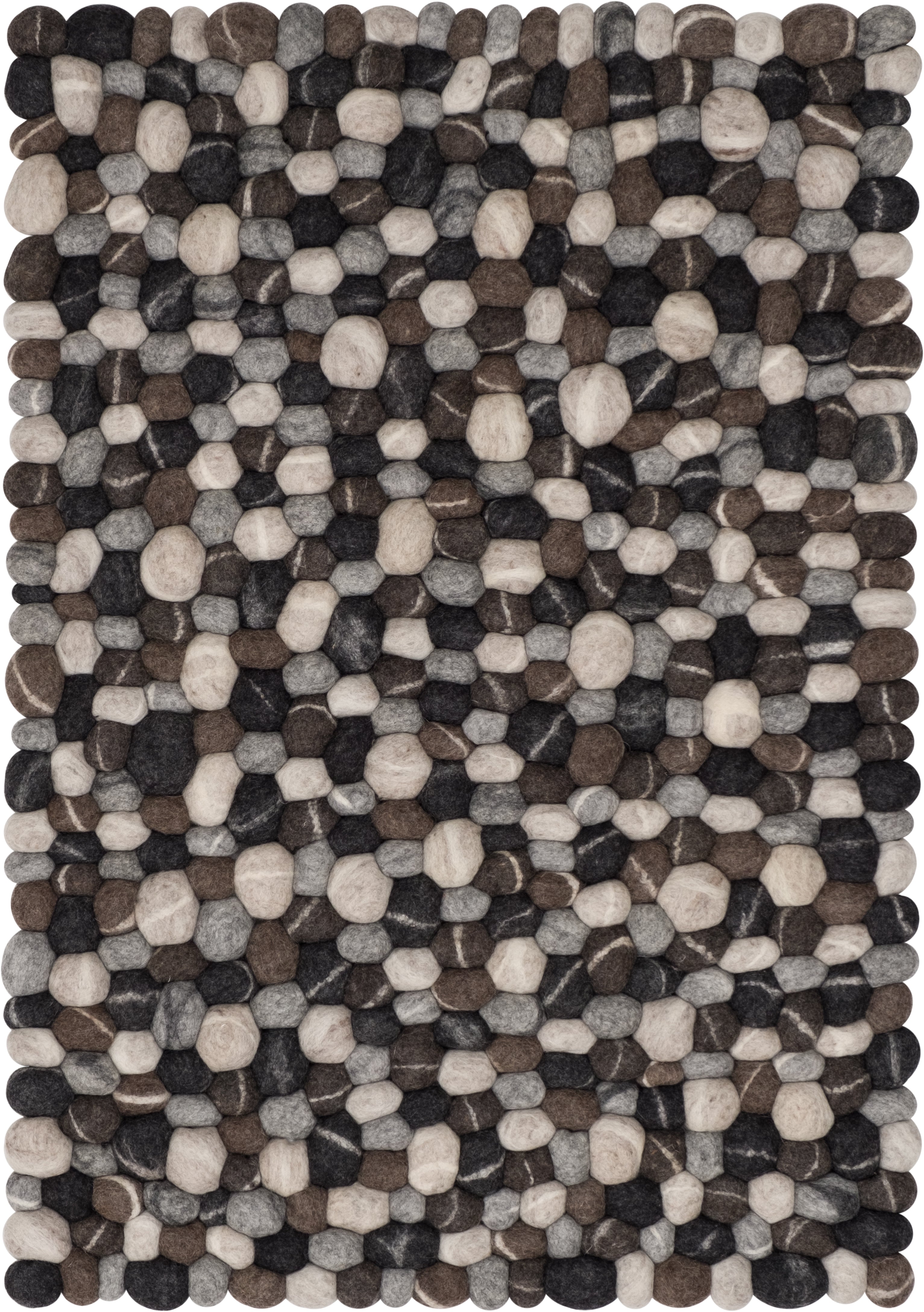 myfelt Hardy Filzkugelteppich Grau, Beige aus Schurwolle