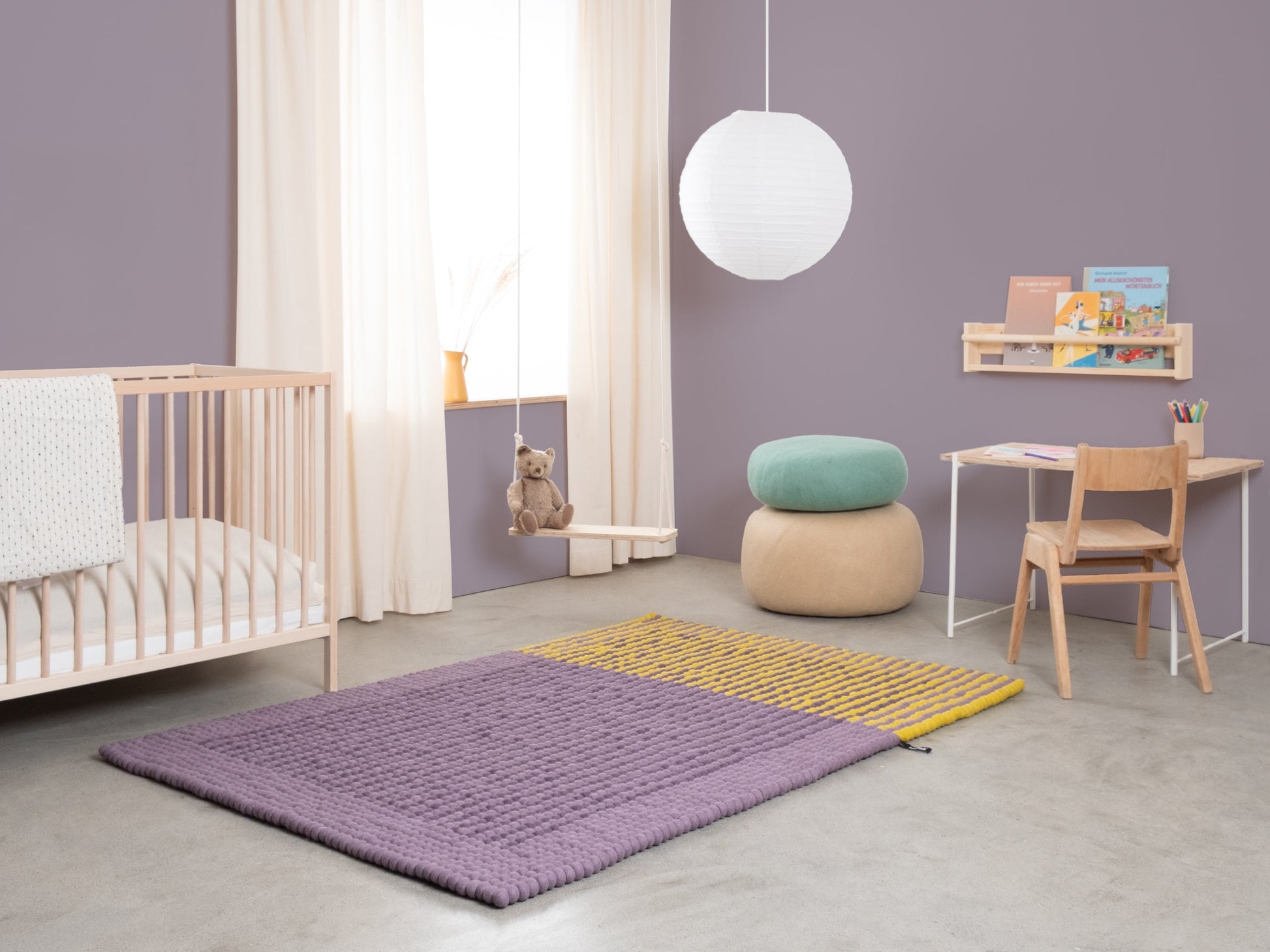 myfelt Provence Filzkugelteppich Blau, Beige aus Schurwolle – Bild 3