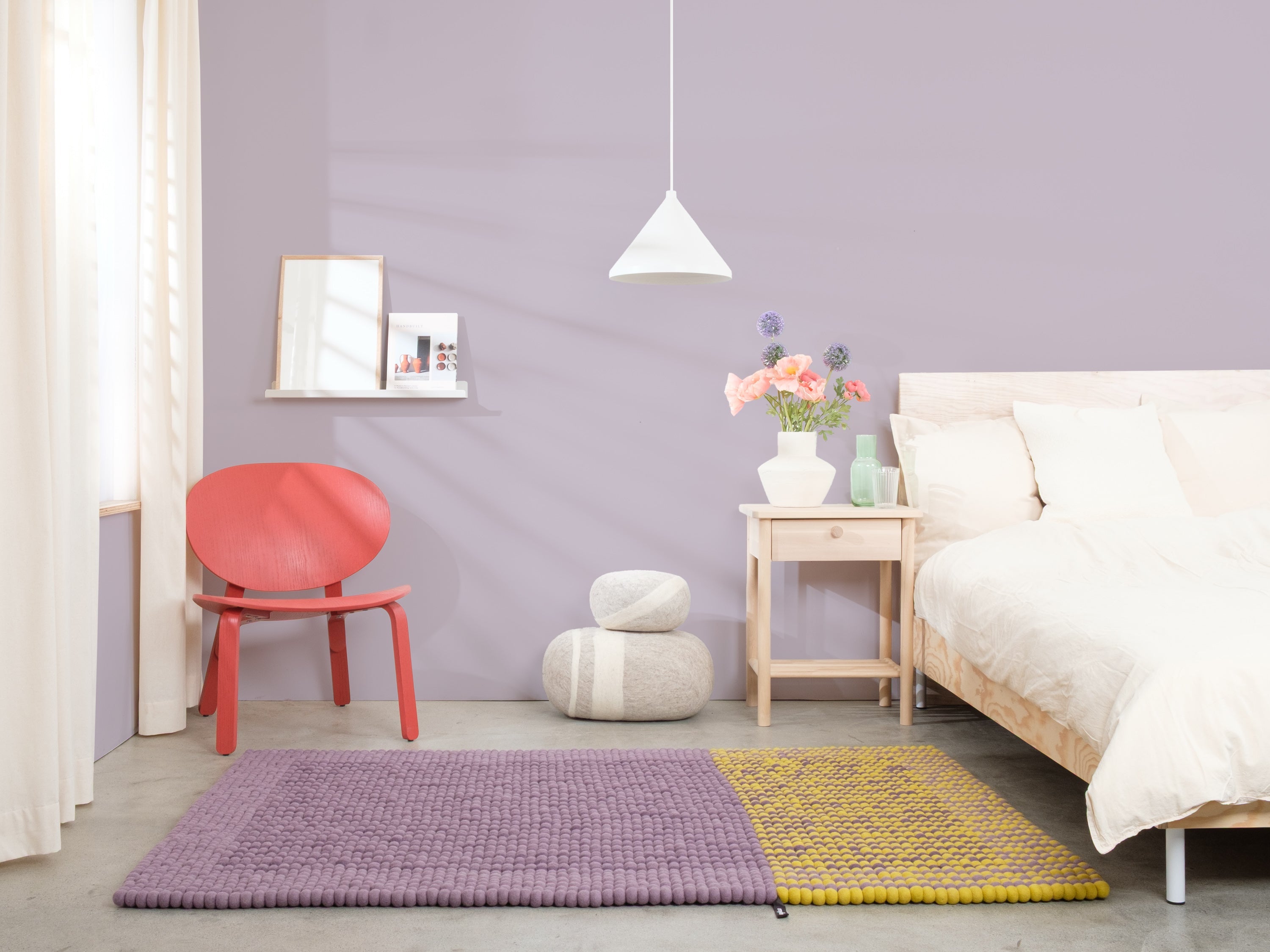 myfelt Provence Filzkugelteppich Blau, Beige aus Schurwolle – Bild 5