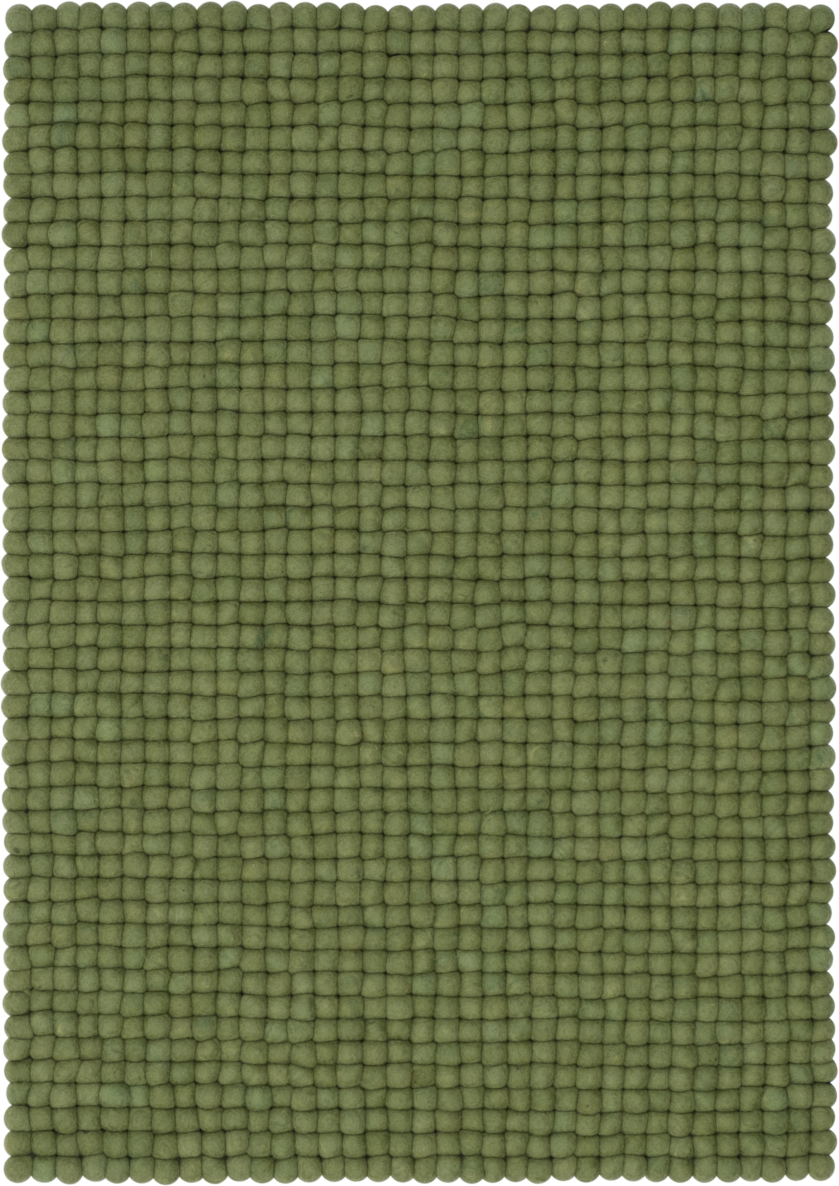 myfelt Kaspar Filzkugelteppich Grün, Beige aus Schurwolle