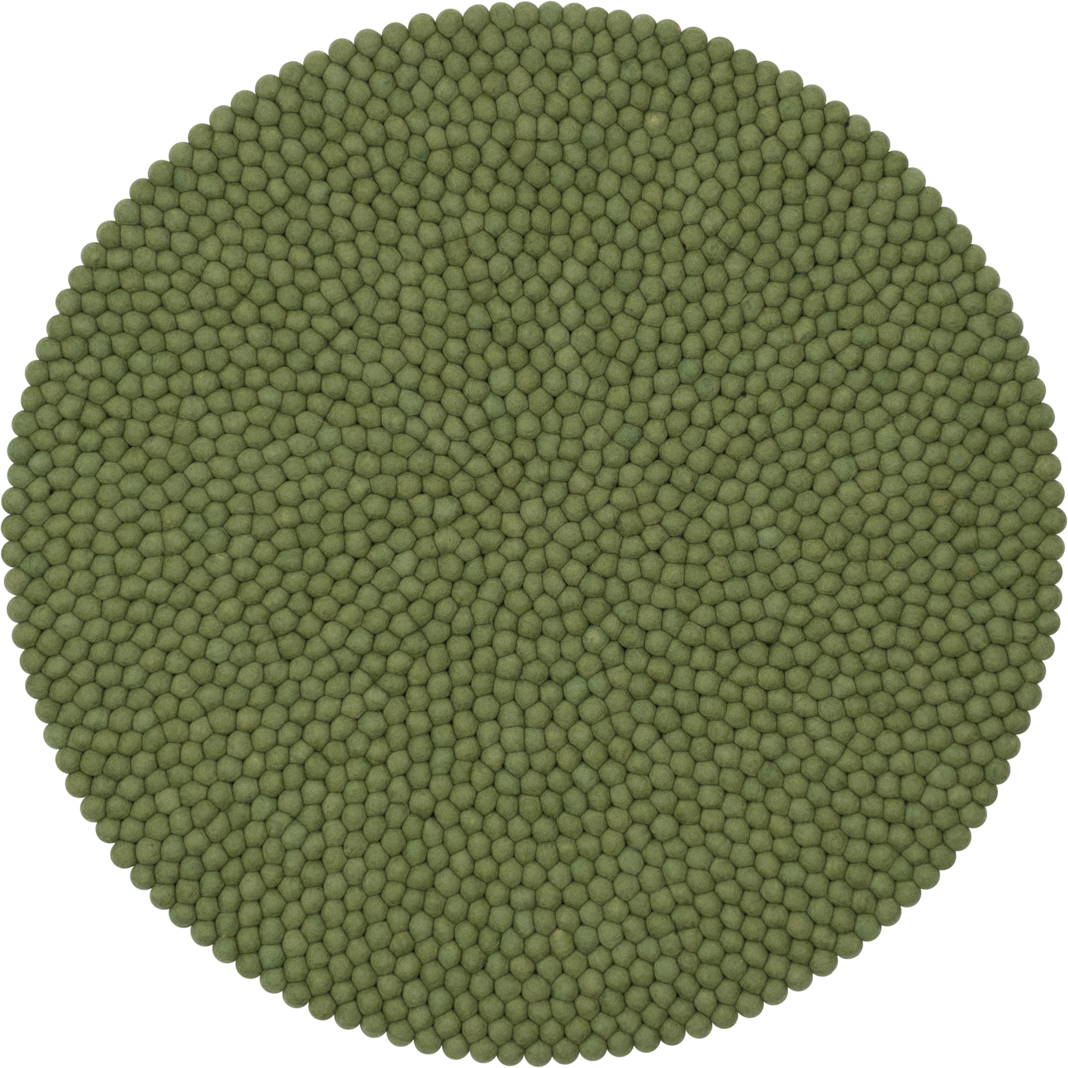 myfelt Kaspar Filzkugelteppich Grün, Beige aus Schurwolle