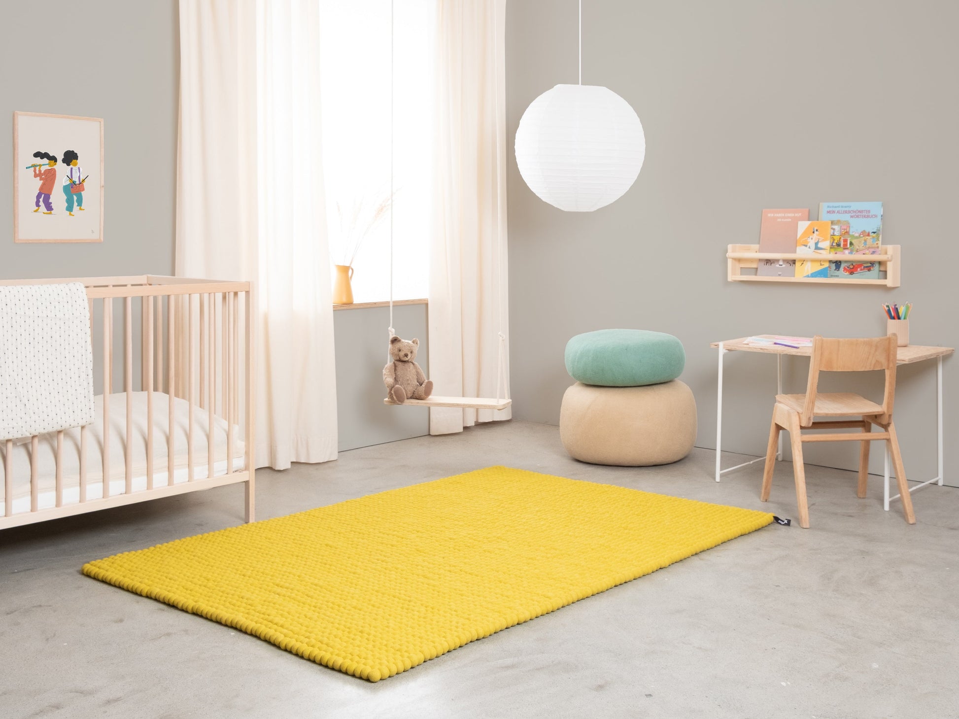 myfelt Kata Filzkugelteppich Grün, Gelb aus Schurwolle – Bild 2