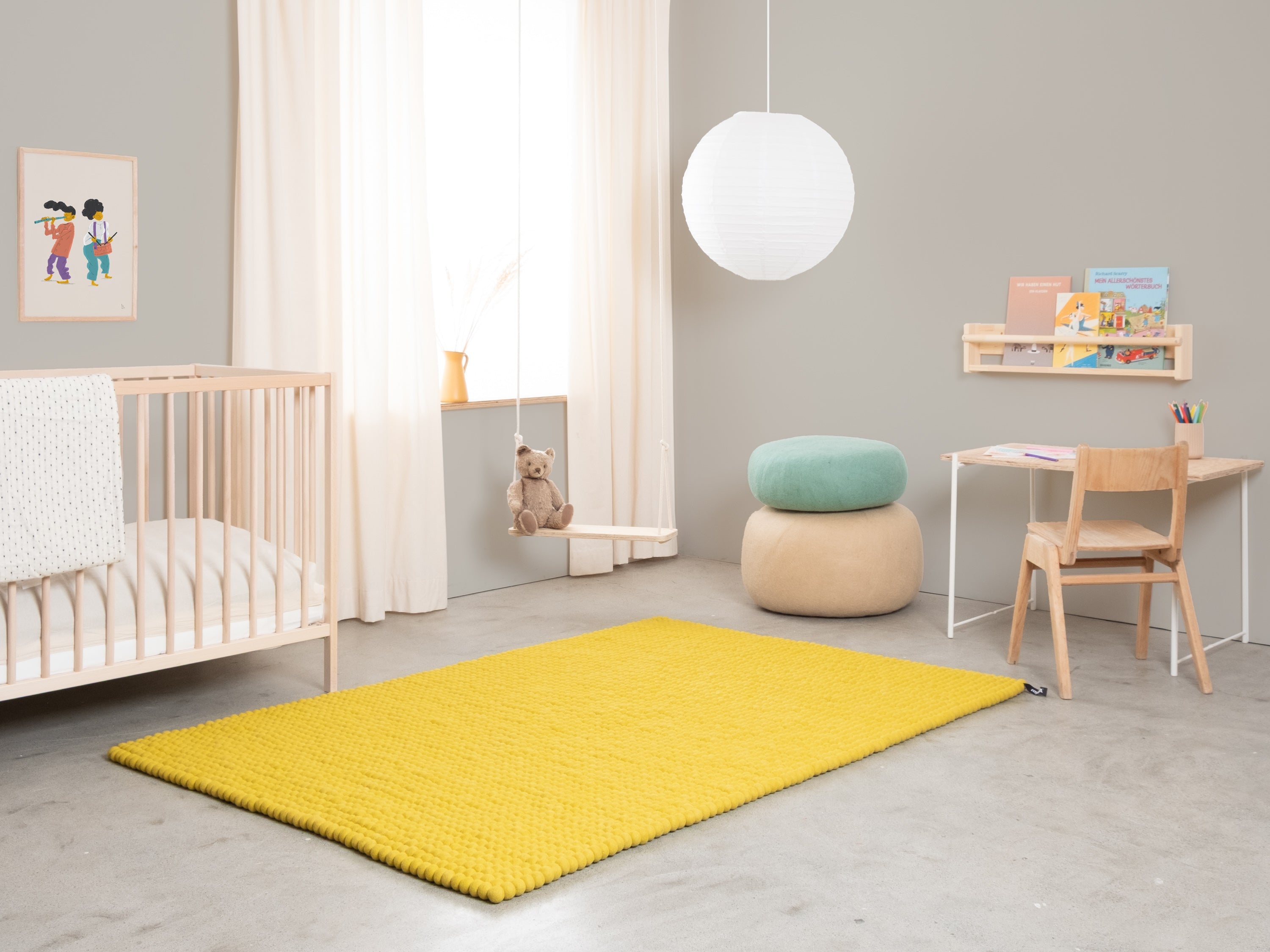 myfelt Kata Filzkugelteppich Grün, Gelb aus Schurwolle – Bild 2