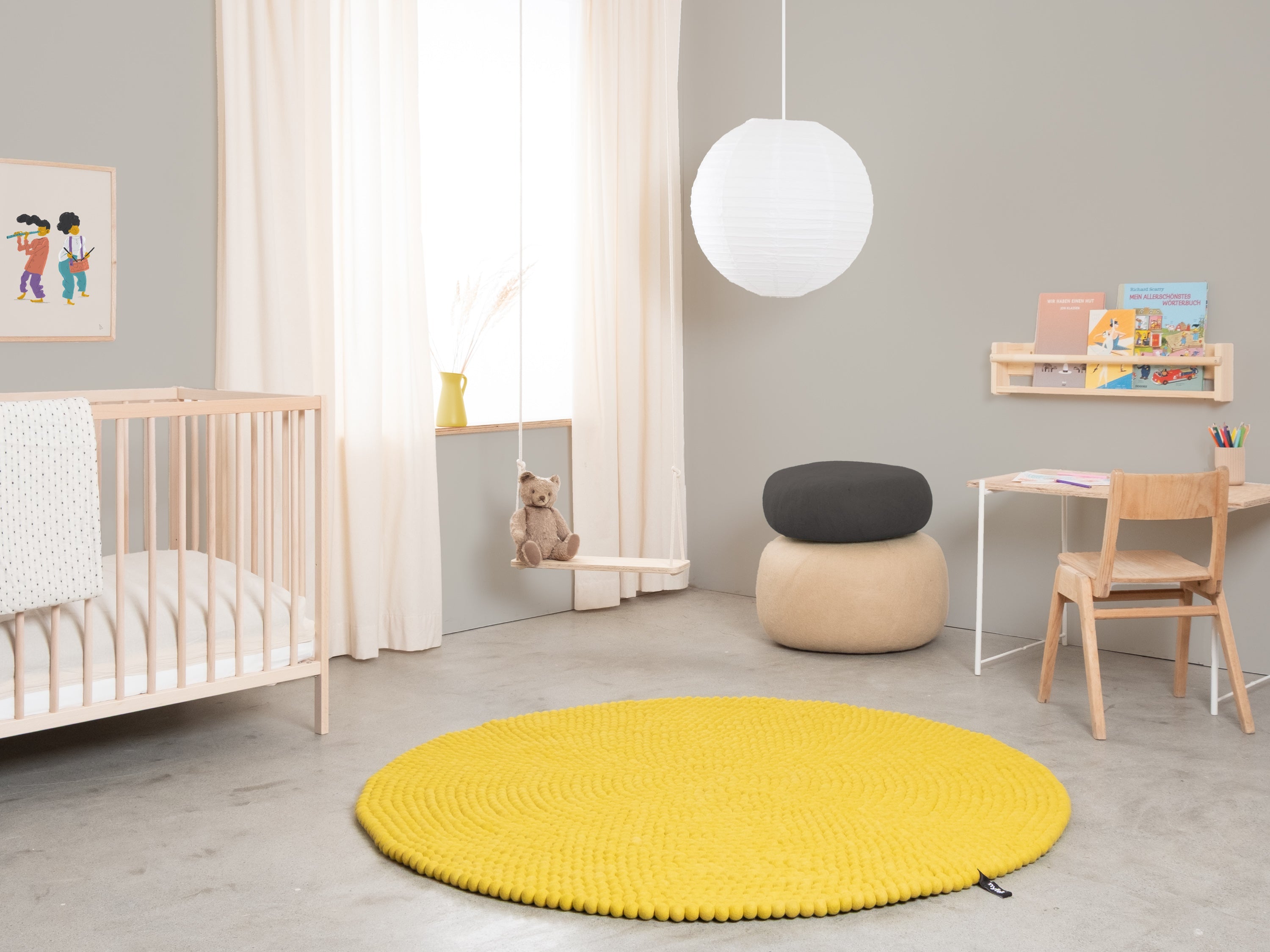myfelt Kata Filzkugelteppich Grün, Gelb aus Schurwolle – Bild 2