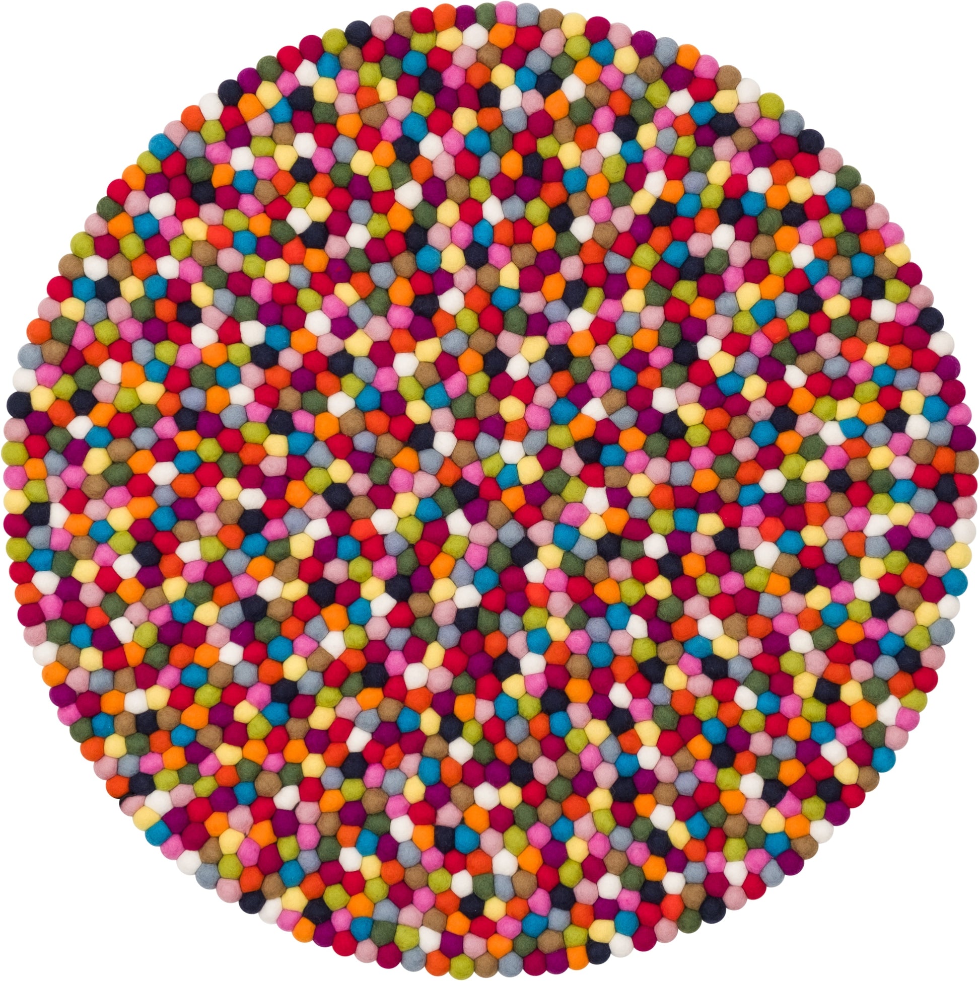 myfelt Lotte Filzkugelteppich Blau, Orange aus Schurwolle