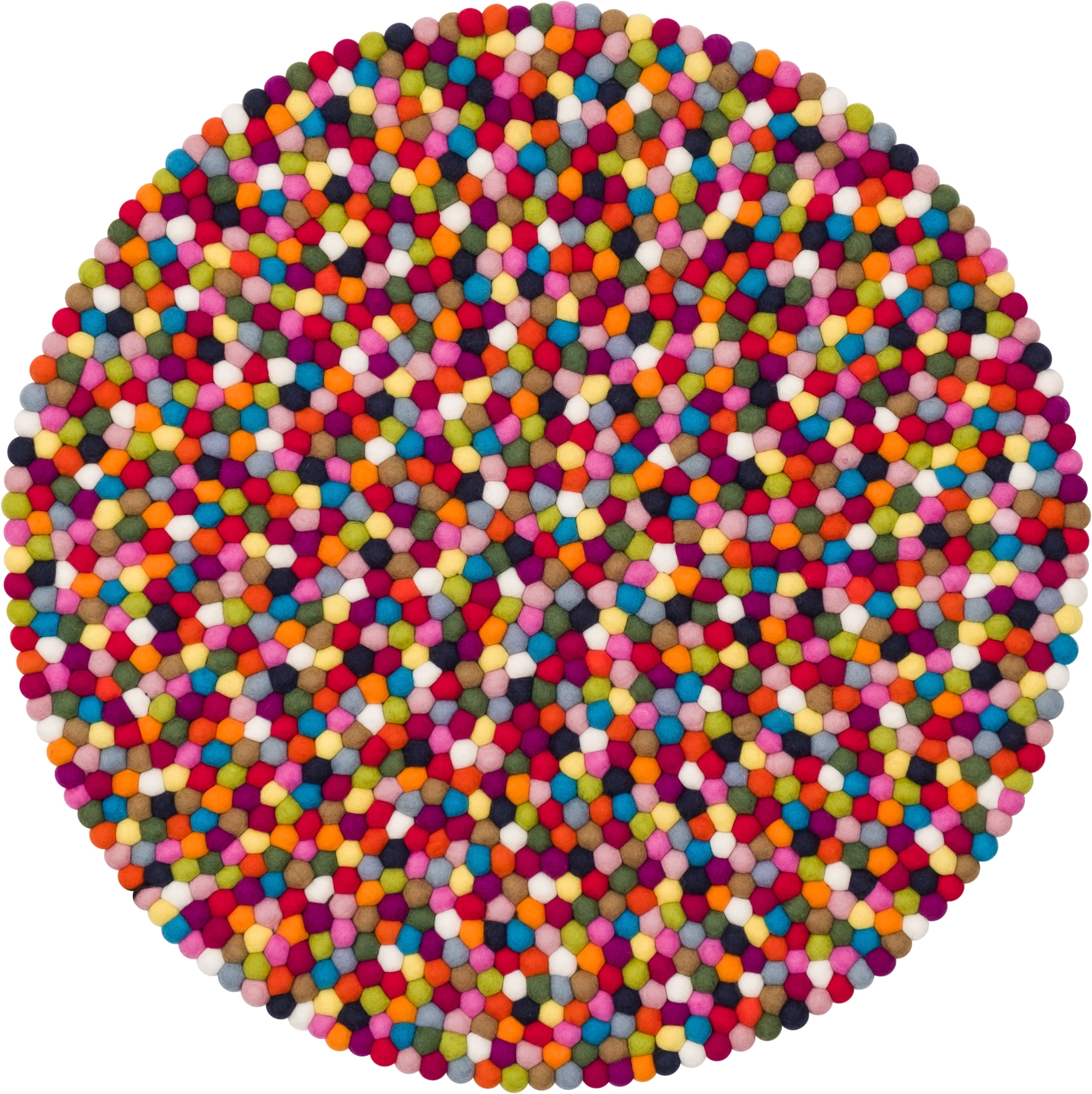 myfelt Lotte Filzkugelteppich Blau, Orange aus Schurwolle