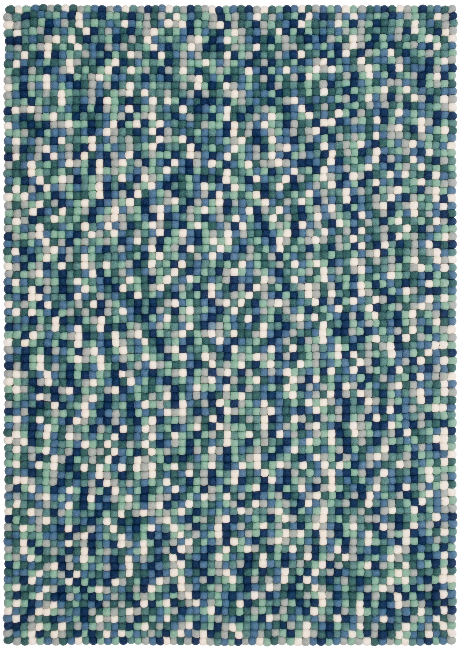 myfelt Mare Filzkugelteppich Blau, Grün aus Schurwolle