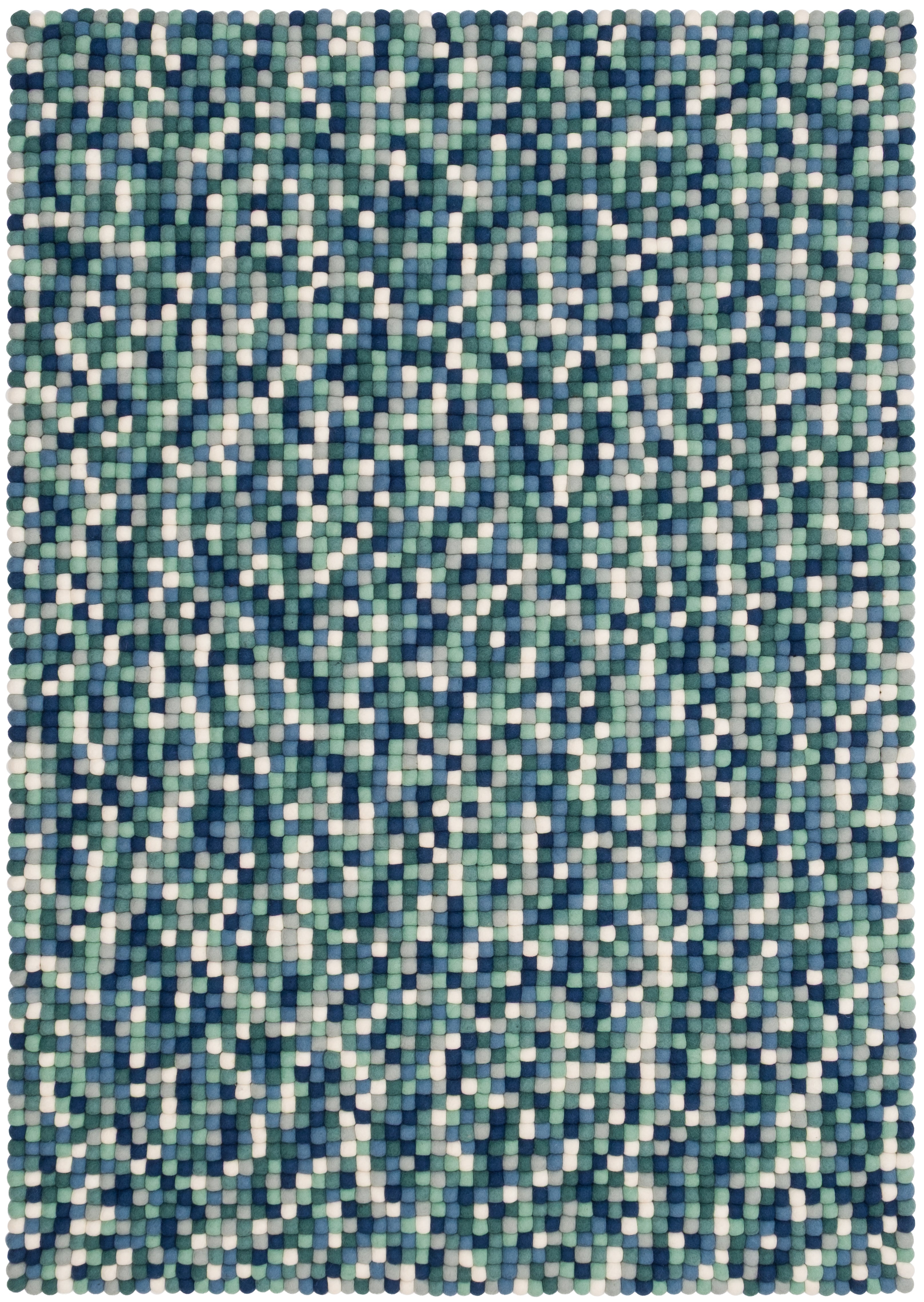myfelt Mare Filzkugelteppich Blau, Grün aus Schurwolle