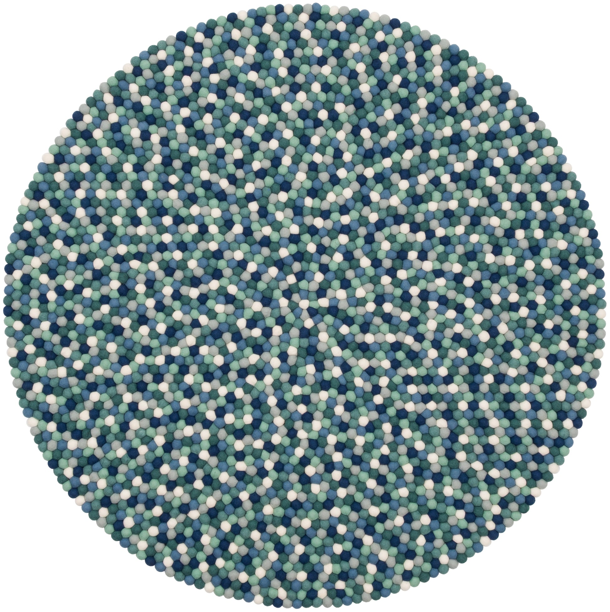myfelt Mare Filzkugelteppich Blau, Grün aus Schurwolle