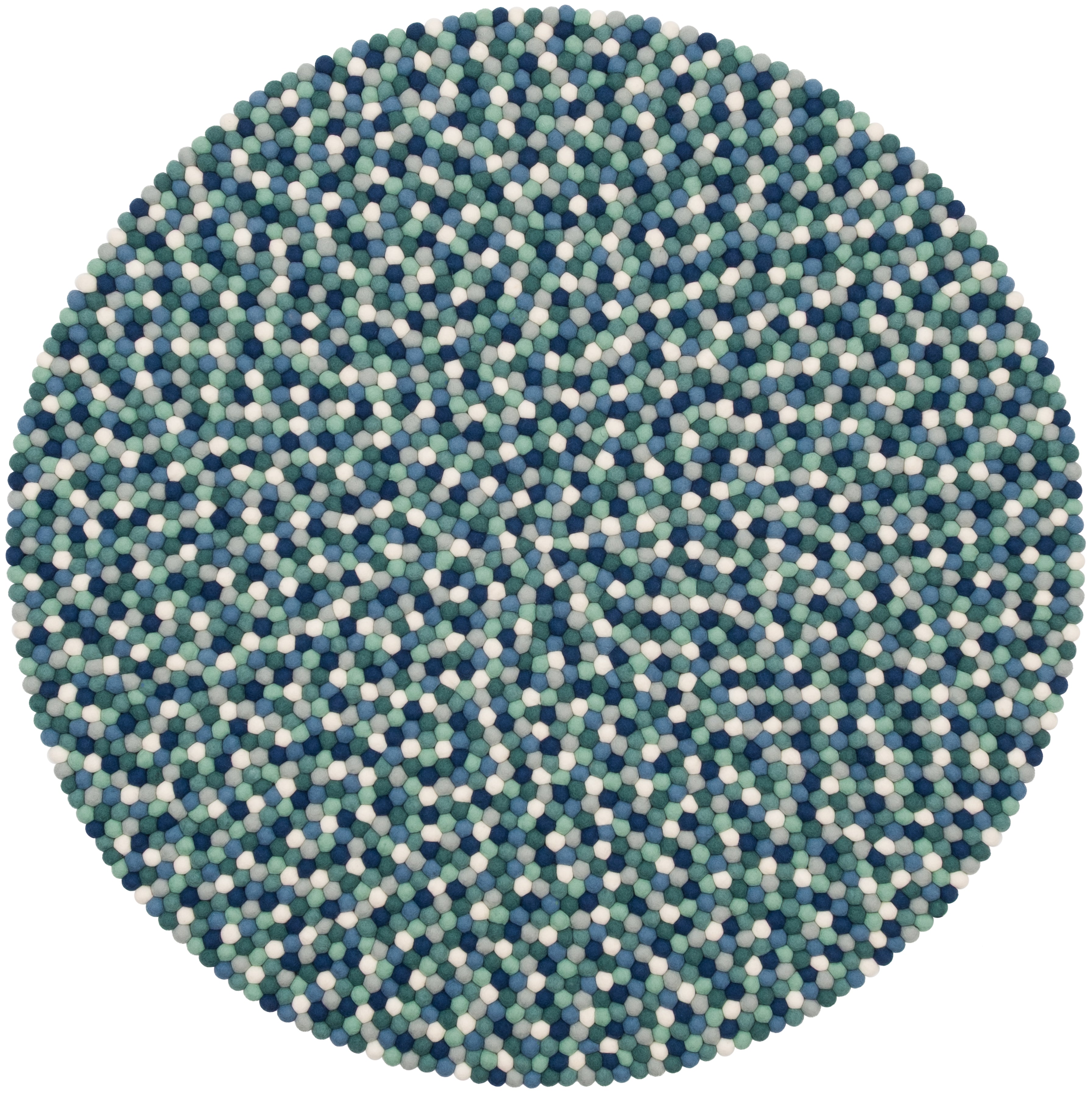 myfelt Mare Filzkugelteppich Blau, Grün aus Schurwolle