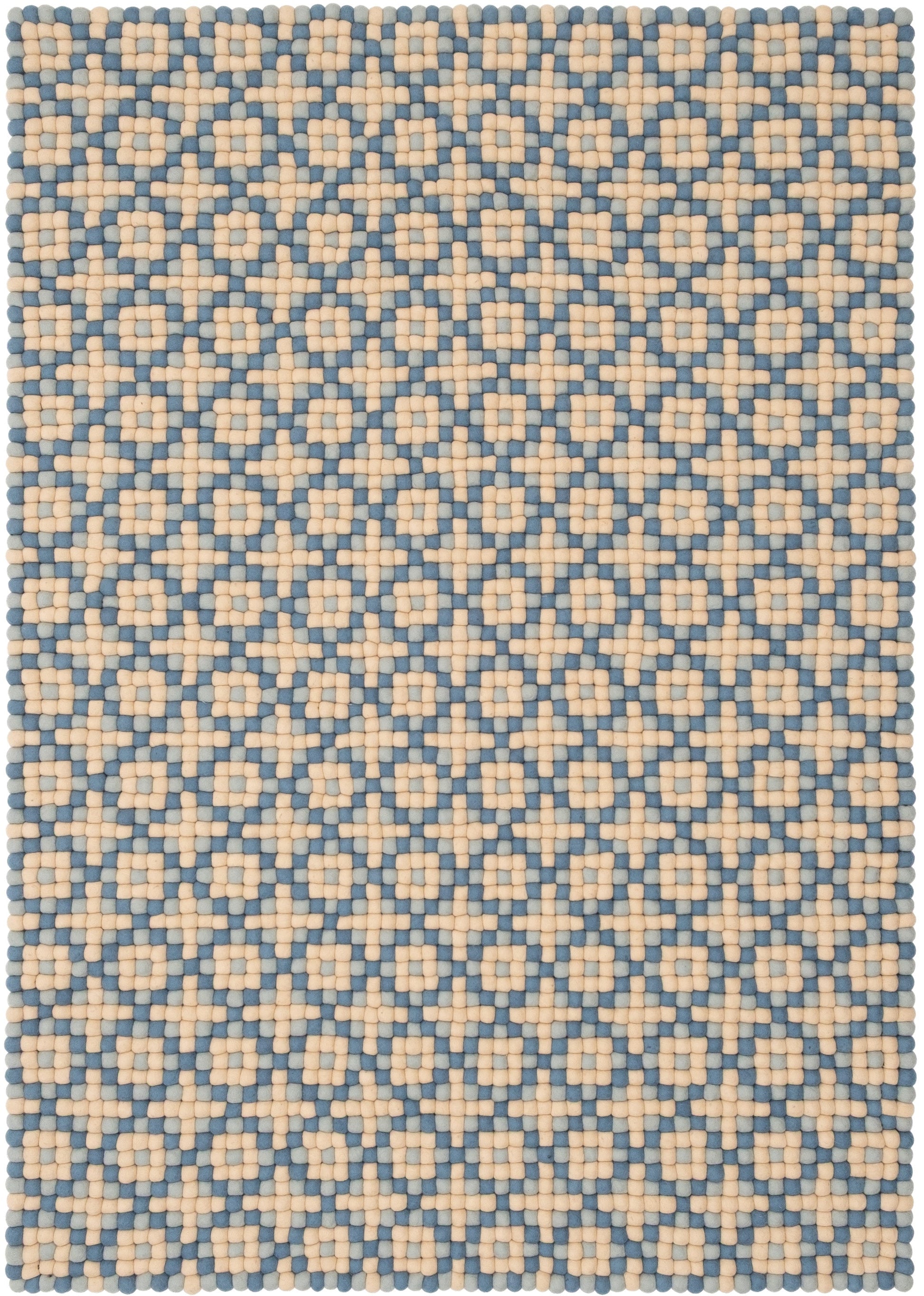 myfelt Inez Filzkugelteppich Blau, Beige aus Schurwolle