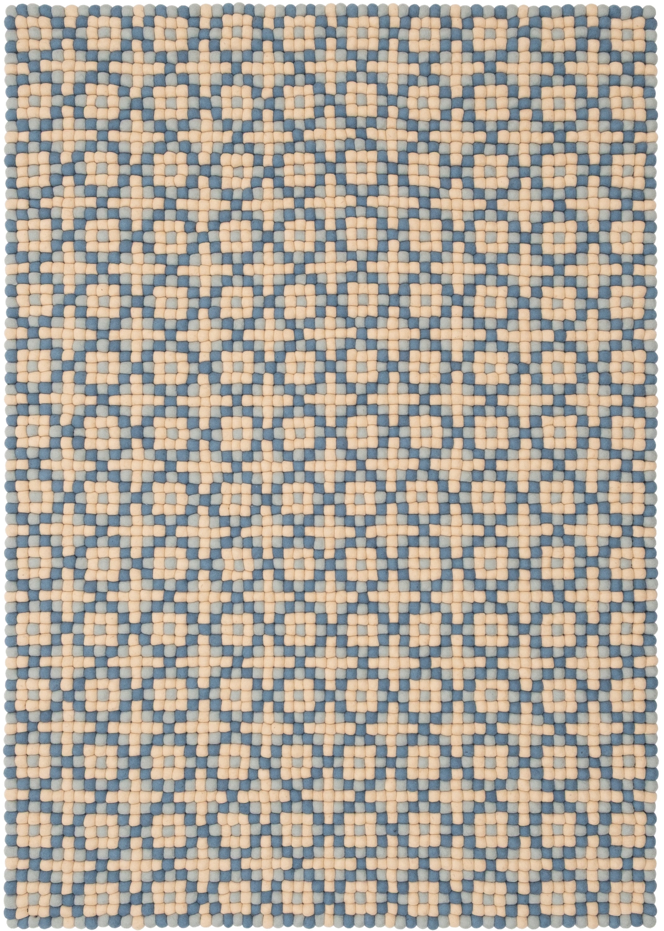 myfelt Inez Filzkugelteppich Blau, Beige aus Schurwolle