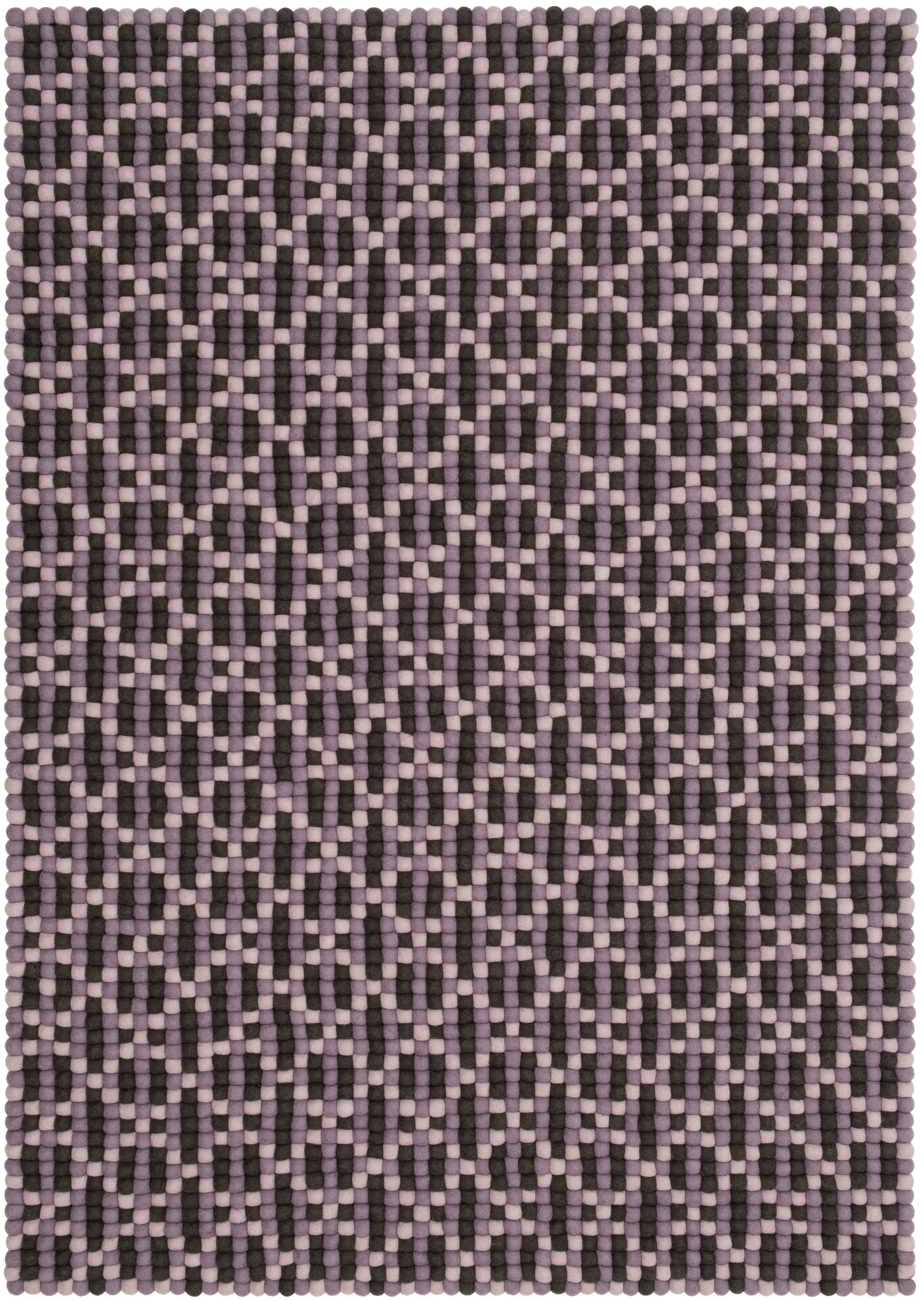 myfelt Maria Filzkugelteppich Grau, Lila, Schwarz aus Schurwolle