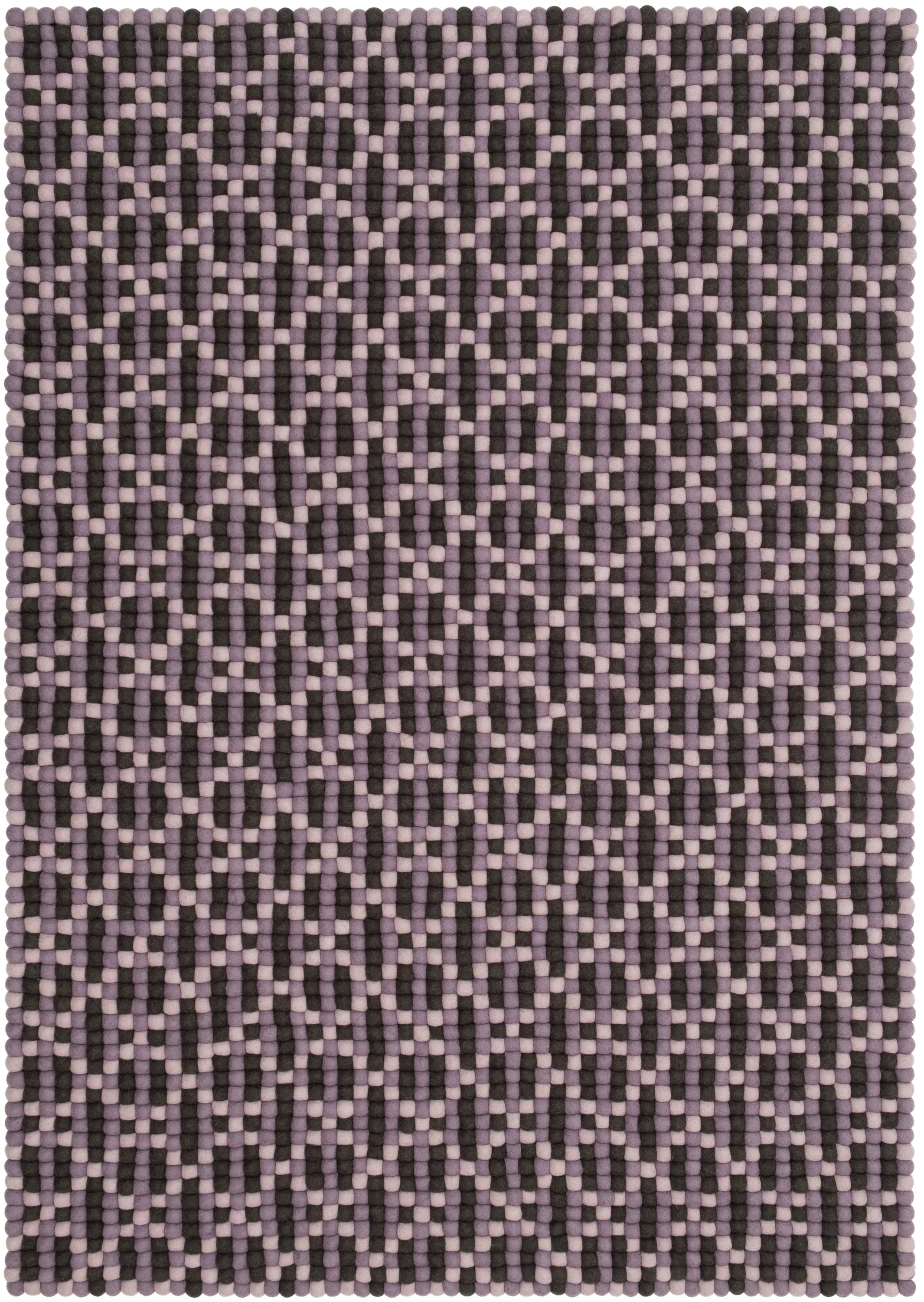 myfelt Maria Filzkugelteppich Grau, Lila, Schwarz aus Schurwolle