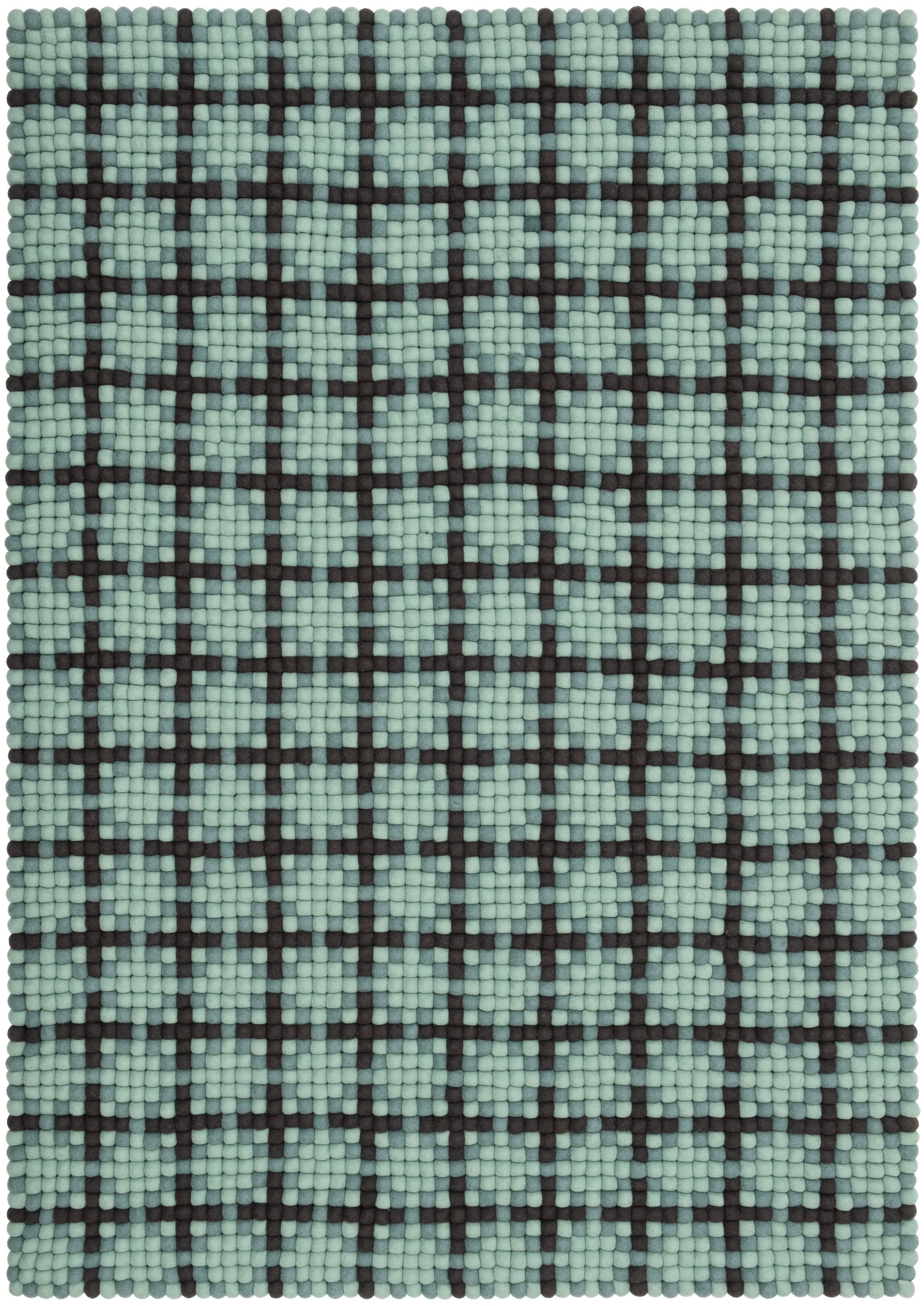 myfelt Sara Filzkugelteppich Grün, Schwarz aus Schurwolle