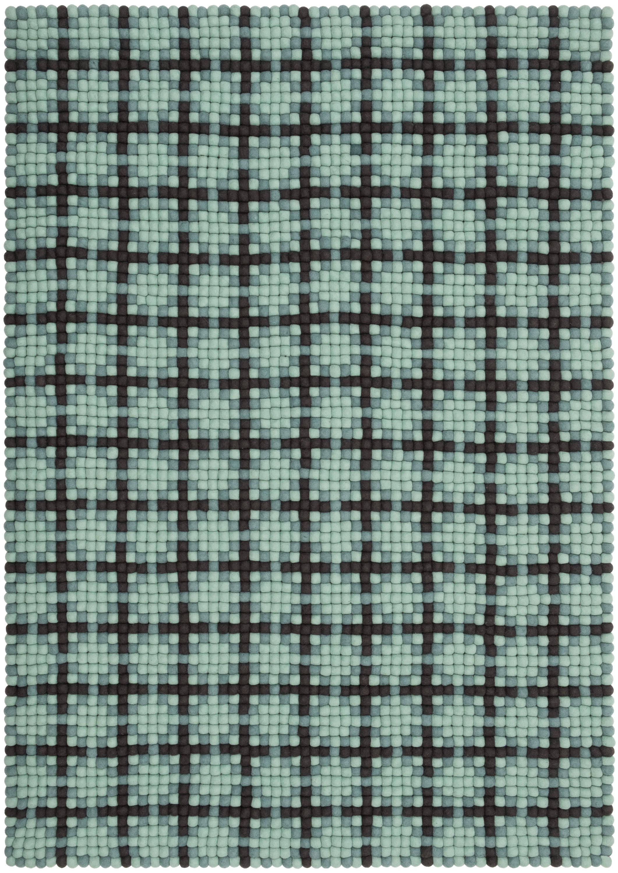 myfelt Sara Filzkugelteppich Grün, Schwarz aus Schurwolle