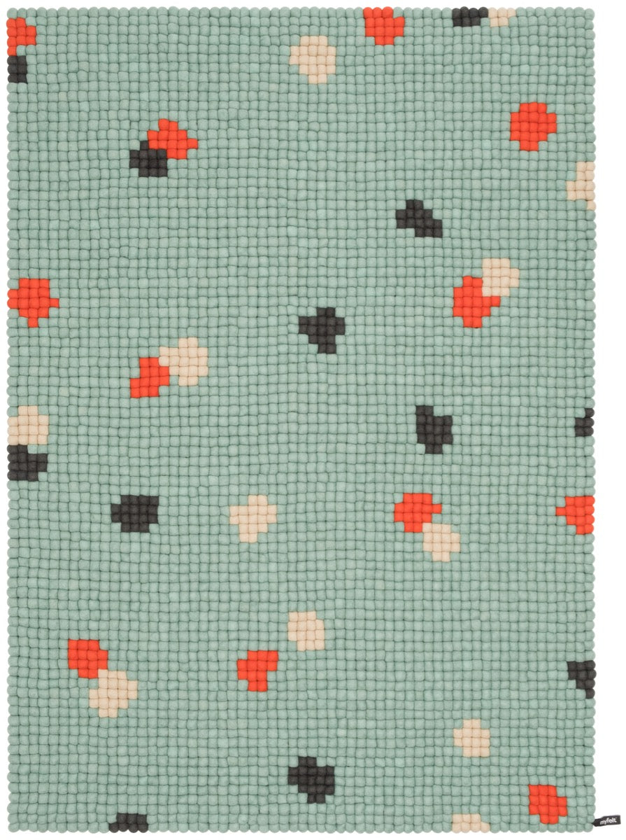 myfelt Terra Ocean Filzkugelteppich Blau, Braun aus Schurwolle