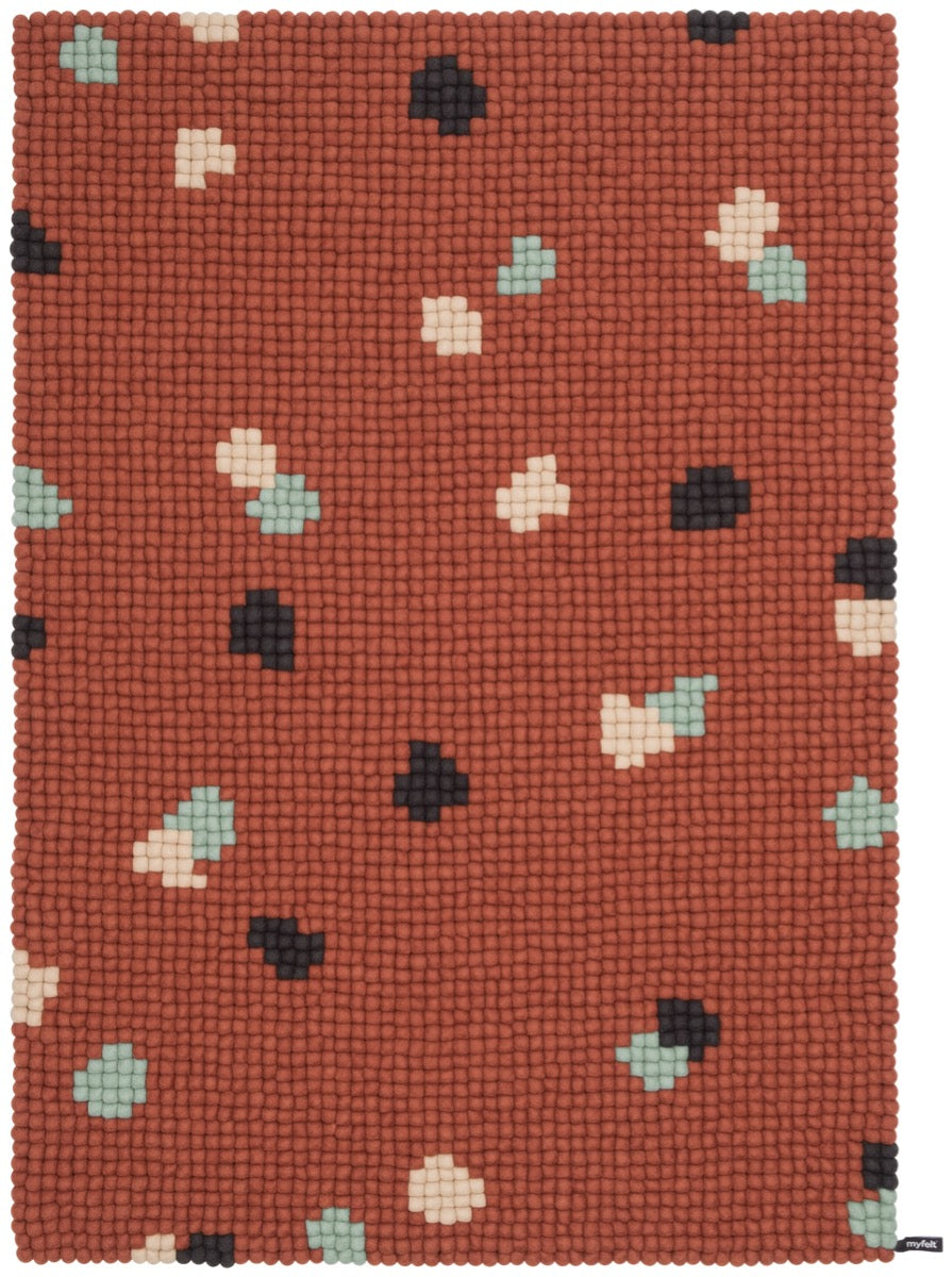 myfelt Terra Rust Filzkugelteppich Grau, Beige, Braun aus Schurwolle