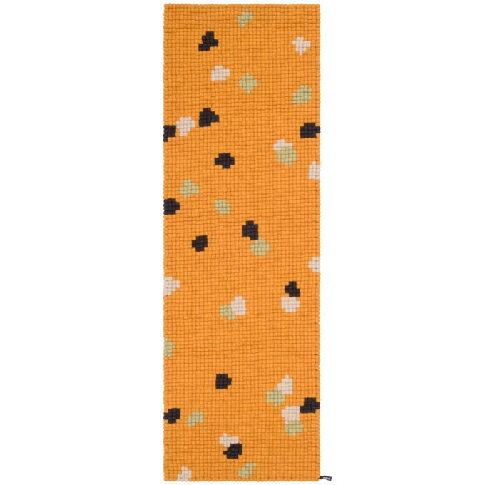 myfelt Terra Sun Filzkugelteppich Braun, Gelb aus Schurwolle
