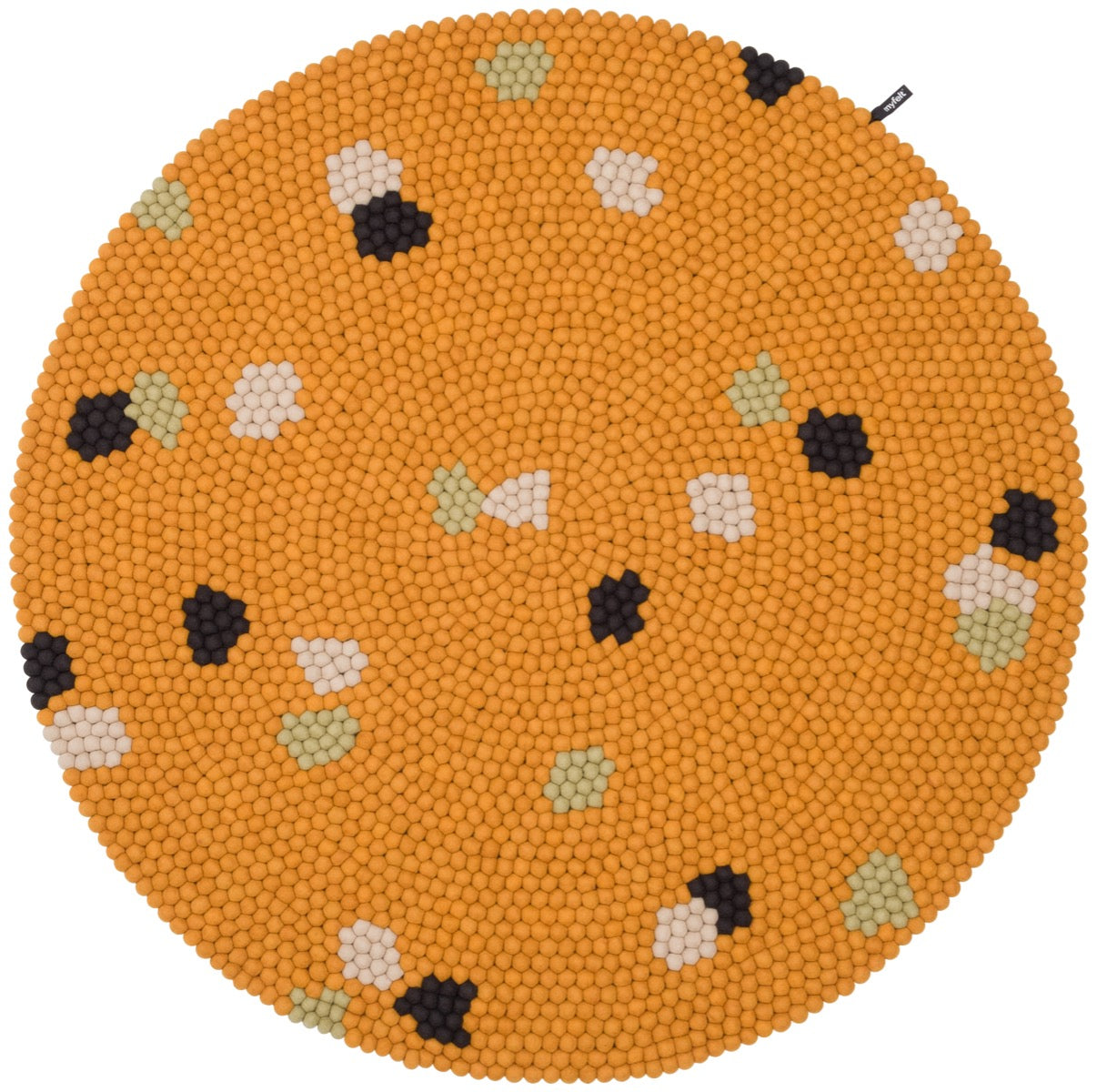 myfelt Terra Sun Filzkugelteppich Braun, Gelb aus Schurwolle