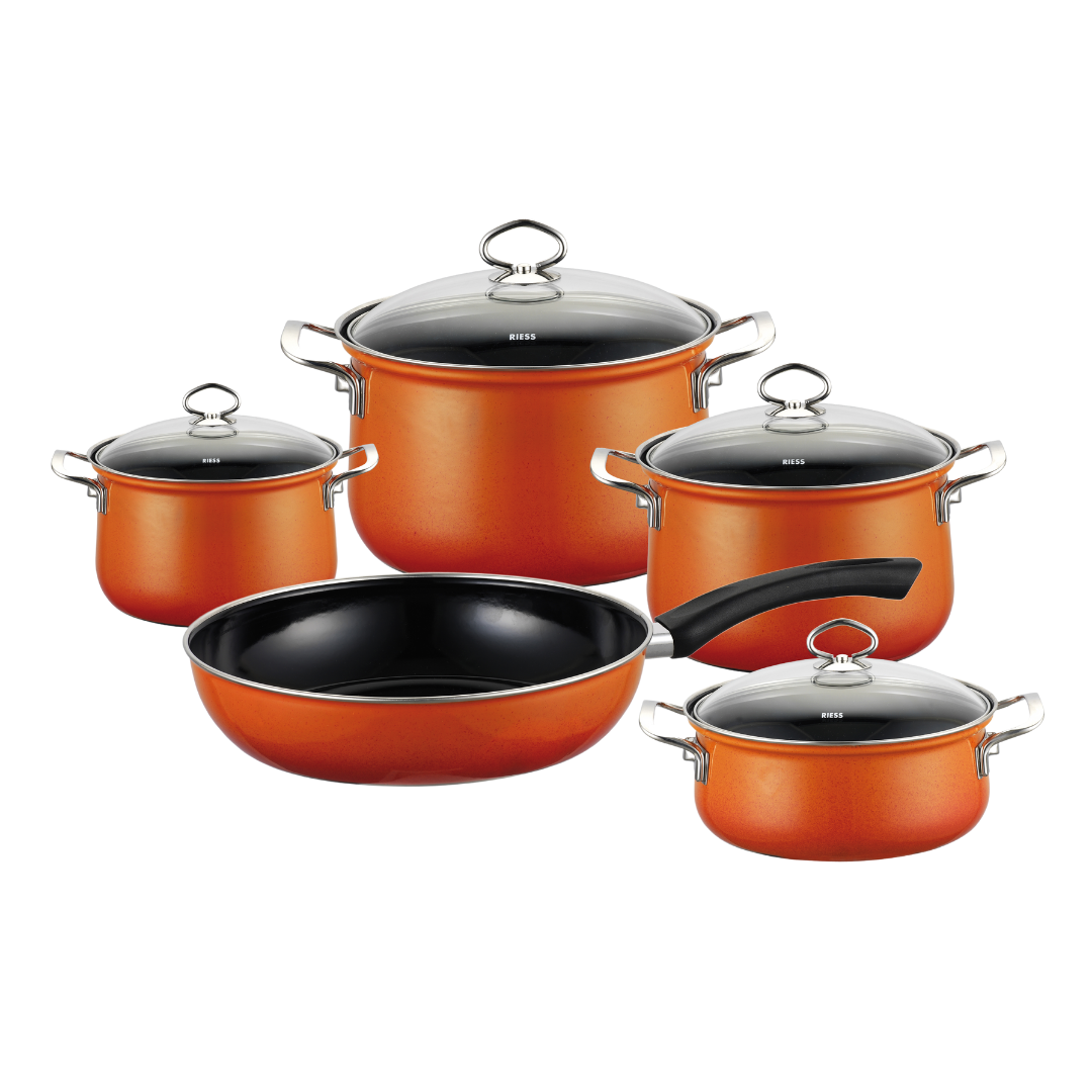 Riess Set Pentole 5 Pezzi Avorio – Smalto Extra Forte – Per Tutti I Piani Cottura (Induzione Compresa)