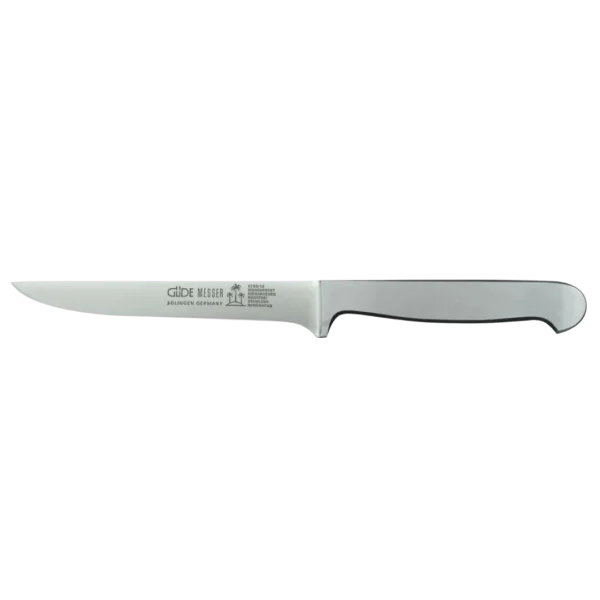 Ein Bild aus dem Taiga Store von taiga.green. Ein Ausbeinmesser aus rostfreiem Stahl mit einer scharfen, schmalen Klinge und einem ergonomischen Griff, der zum präzisen Schneiden und Trimmen von Fleisch dient. Jetzt bestellen im Eco Shop von www.taiga.green. Hier nachhaltig einkaufen mit dem Taiga Eco Rating